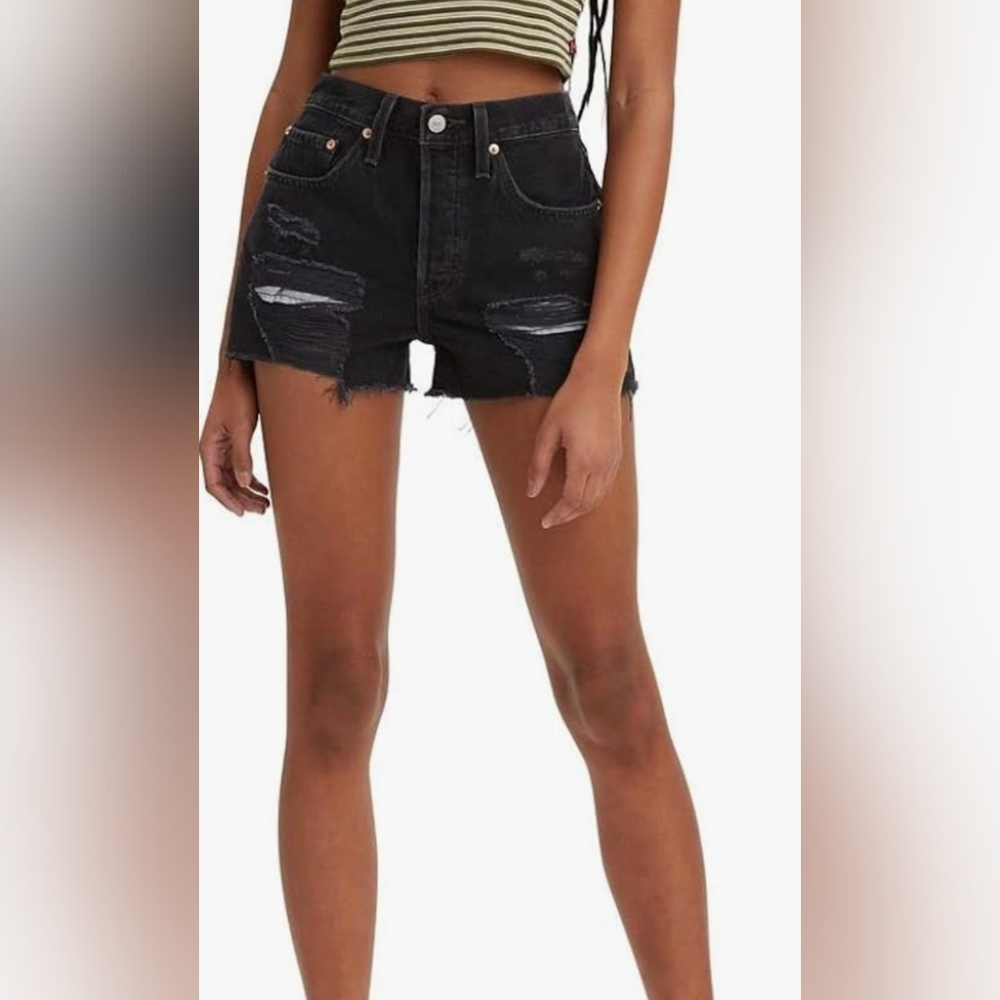 Levis 501 Distressed Shorts High-Rise Size 25
